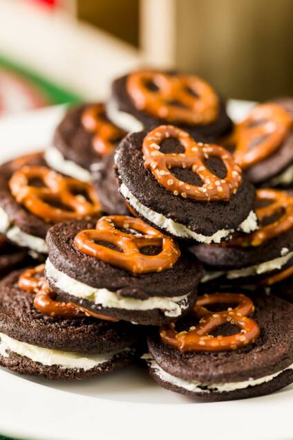 Homemade Pretzel and Beer Oreo Cookies