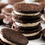 A stack of homemade Oreo cookies