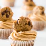 Cookie cupcakes with cookie dough frosting and a cookie on top