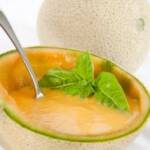 cantaloupe soup served in a cantaloupe