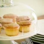 Caramel cupcakes on a cake stand