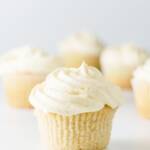 Vanilla frosting on vanilla cupcakes