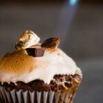 A Rocky Road cupcake being torched