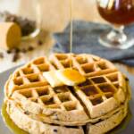 Belgian beer waffles with melted butter and syrup