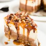 Slice of turtle cheesecake