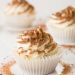 tight shot of a tiramisu cupcake with two others in the background